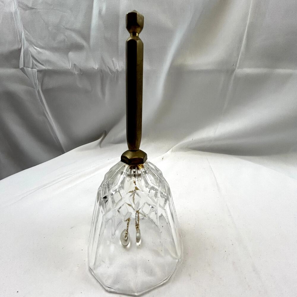 SKU 2212 Vintage Clear Cut Crystal Bell with Solid Brass Handle 7 Inch Tall